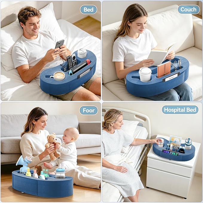 Couch Cup Holder Pillow, 20"x9" Couch Caddy Organizer, Sofa Cup Holder for Bed, Large Size Cup Cozy Pillow for Remote, Drink, Snack, Phone, Game Controller, Kindle, Washable, Blue - Image 6