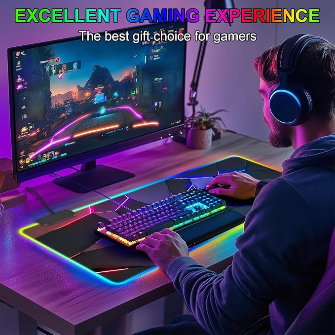 RGB Mouse Pad, Gaming Mousepad with 13 LED Light Modes | 31.5X11.8inch Large Mouse Mat, Gaming Mats for Desk with Non-Slip Rubber Base, Model-C - Image 7