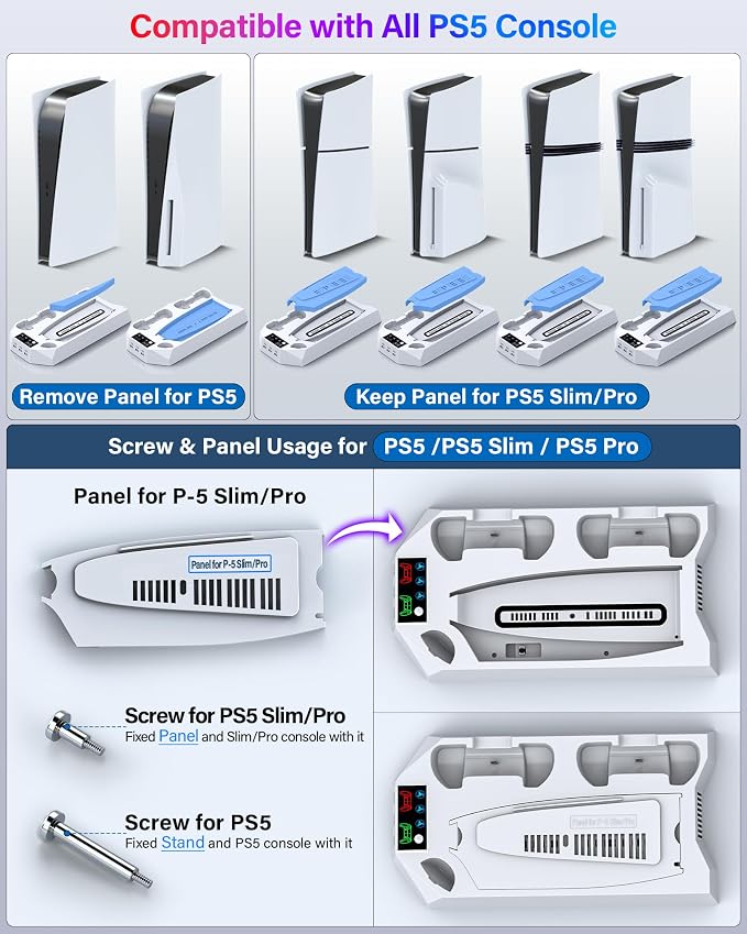 PS5/PS5 Slim/PS5 Pro Stand and Cooling Station with Dual Controller Charging Station for PlayStation 5 Console, PS5 Accessories Incl. Controller Charger, Cooling Fan, Headset Holder, 3 USB Hub, White - Image 2
