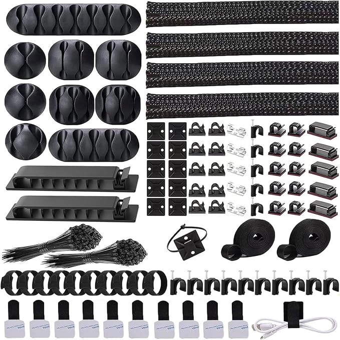 ELII 302PCS Cable Management Kit 4 Cable Sleeve,45Cable Clips by OfficeArtCraftsProducts