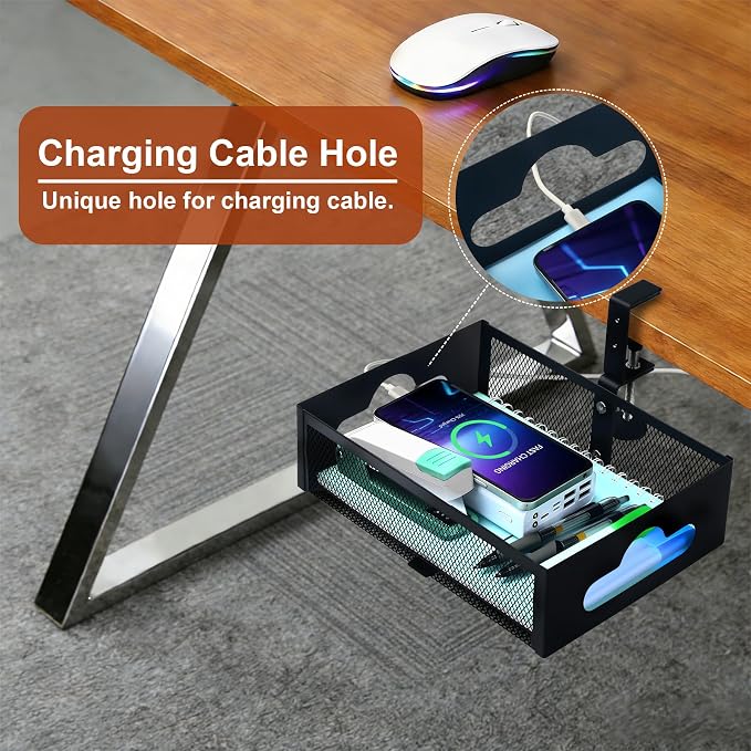 Under Desk Organizer 360° Swivel with Cup Holder,Holds Up to 7lbs - Image 4