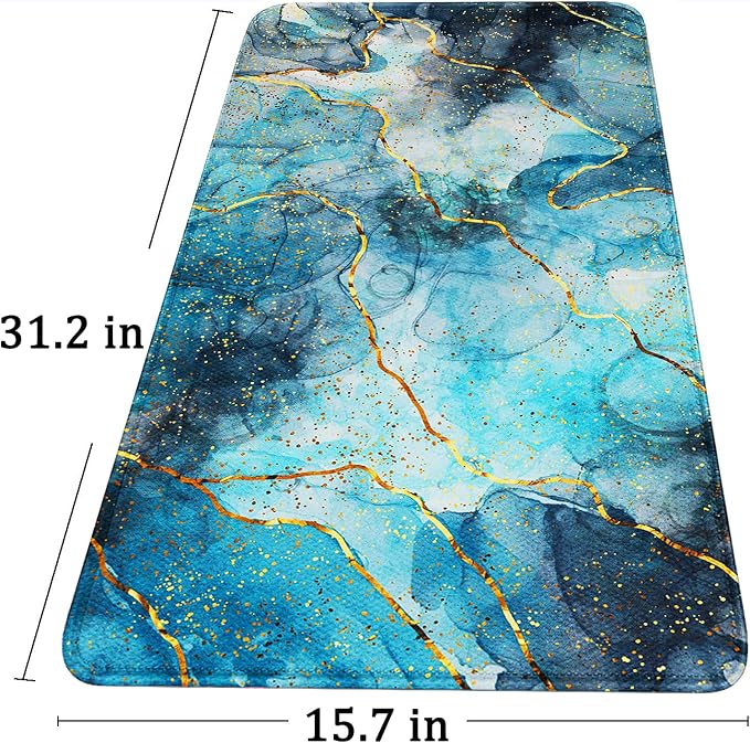 Large Gaming Mouse Pad with Stitched Edges, (31.5X15.7In) Durable Non-Slip Natural Rubber Base, Waterproof Computer Keyboard Pad Mat for Esports Pros/Gamer/Desktop/Office/Home- Marble Blue - Image 6