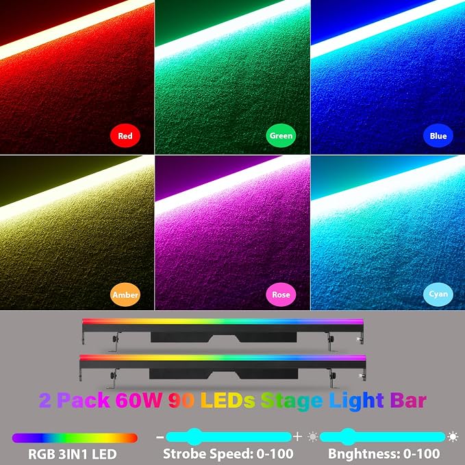 LED Stage Pixel Light Bar with Carry Bag,60W 90 LEDs RGB DMX DJ Stage Wash Light Bar with Screw Seamless Splicing Design DMX Lights Strip for Event Stage Club Party Show Wedding Lighting - Image 2