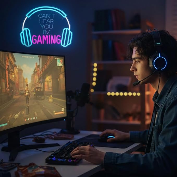 Kavaas Gamer Neon Sign, Neon Headphone Signs for Gaming Room Decor - Can't Hear You I'm Gaming Headset LED Light Sign for Teen Boys Room Decor - Best Gamer Gifts for Teenage Boys, Kids - Image 3