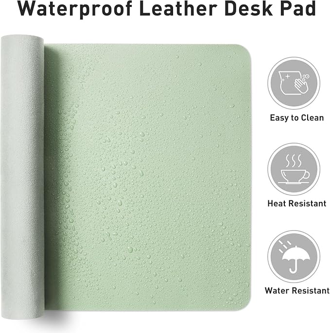 Aothia Faux Leather Desk Mat - Non-Slip PU Leather Desk Blotter, Waterproof Writing Surface, Large Desk Pad for Office & Home (Aqua, 55" x 17") - Image 7