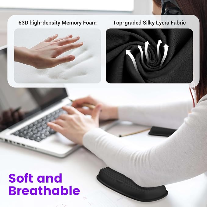 MEKASS Elbow Pad for Desk, Thicken & Large Memory Foam Elbow Rest Padding with Non-Slip, Ergonomic Desk Edge Cushion, Armrest Pad Wrist Rest Comfort Support for Office Home (2 Pcs Black) - Image 4