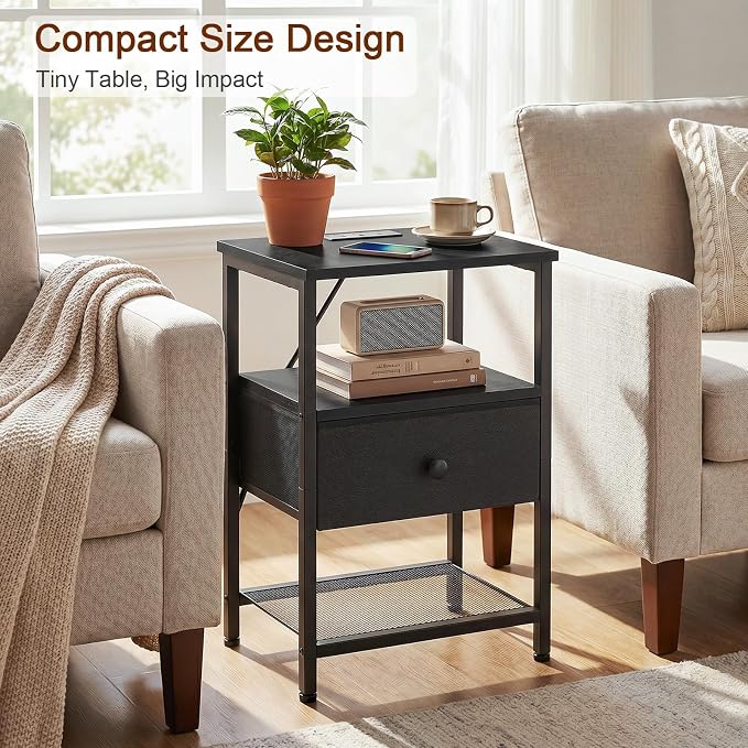 LOAKEKEL Night Stand, Small Nightstand with Charging Station - Image 7