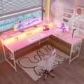 Pamray 64 Inch L Shaped Gaming Desk with Monitor Stand and Power Outlets | Large Corner Computer Desk With Pegboard & Led Lights USB Charging Ports for Home Office Study and Writing Bedroom and Dorms by PAMRAY
