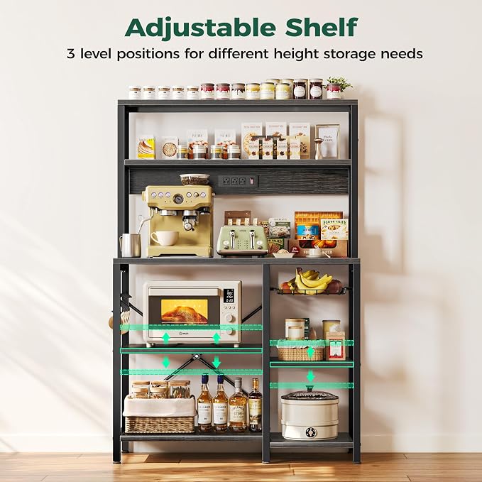 SUPERJARE Bakers Rack with Power Outlet, 35.4 Inches Coffee Bar with Basket - Image 5