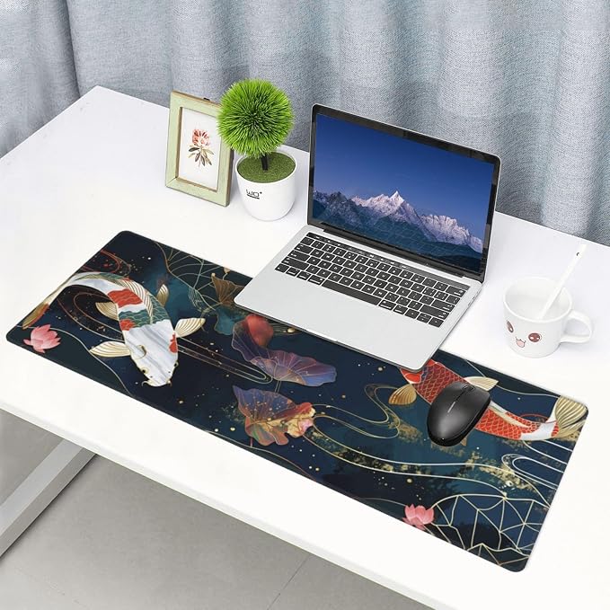 Gaming Mouse Pad Desk Pad,Extended Big Mouse Pad,31.5x11.8 Inch Long Computer Keyboard Mouse Mat Mousepad with 3mm Non-Slip Base and Stitched Edge for Gaming and Office… (koi) - Image 7