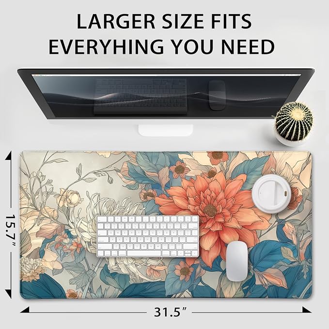 Japanese Floral Large Gaming Mouse Pad Desk Mat 31.5"x15.7" | Extended Mousepad, Non-Slip Rubber Base , Stitched Edges, for Computer/Laptop/Office/Home - Image 4