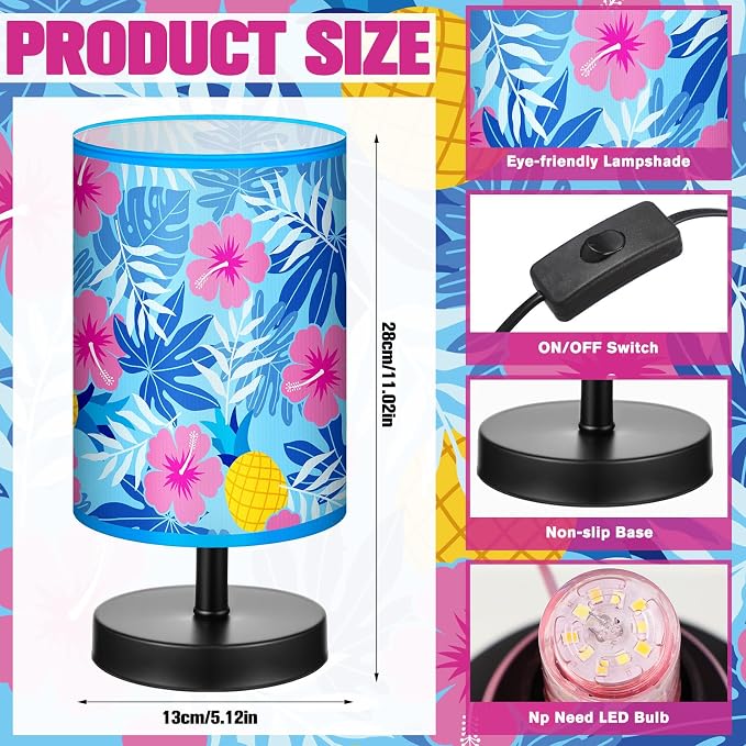Glooglitter Summer Hawaii Hibiscus Table Lamp 3 Colors Dimmable Lights 11.02 x 5.12 Inch Palm Leaves Pineapple Tropical Night Light Bedside Lamps Decoration for Bedroom Desk Birthday Gifts - Image 2