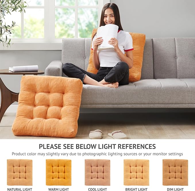 Floor Pillows Set of 6, Large Meditation Cushion for Adults, 22 Inch Square | Reading nook & office use, Tatami seating, Corduroy cover, 3.5 in thick, Shredded memory foam fill, Yellow yoga pad - Image 4