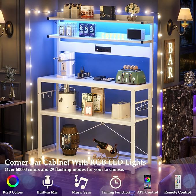 Aheaplus Bakers Rack with Power Outlet & RGB LED, 31.5 In Coffee Bar Table - Image 2