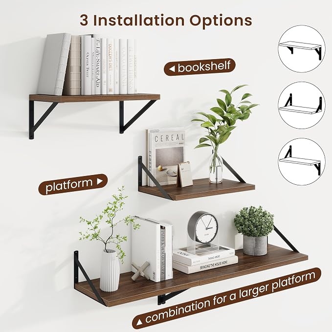 Axeman Deep Floating Shelves, 16'' x 10'' Walnut Wall Shelves Set of 2 - Image 4