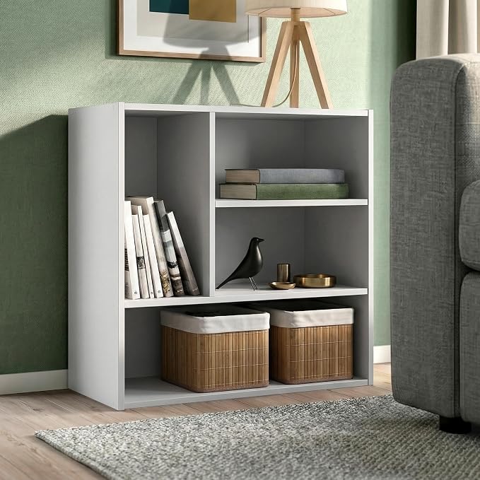 Homes: Inside + Out Apexa 4-Vertical Storage Organizer Shelves, Stackable Wood Bookcase for Organization, Dorm Teen Room Decor & Home Office, White - Image 2