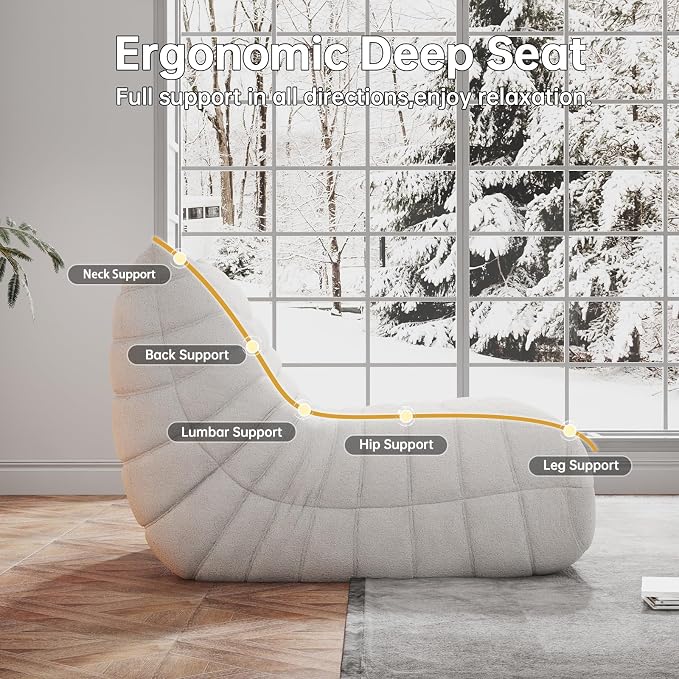 WHGBJA Loveseat Bean Bag Chair for Adults, Comfy Beanbag with Memory Foam | Floor Sofa Chair for Gaming, Reading, Bedroom, Living Room, Boneless, Ergonomic - Image 5