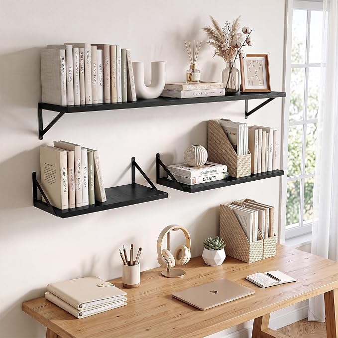 Axeman Deep Floating Shelves, 18'' x 12'' Black Wall Shelves Set of 2 - Image 2