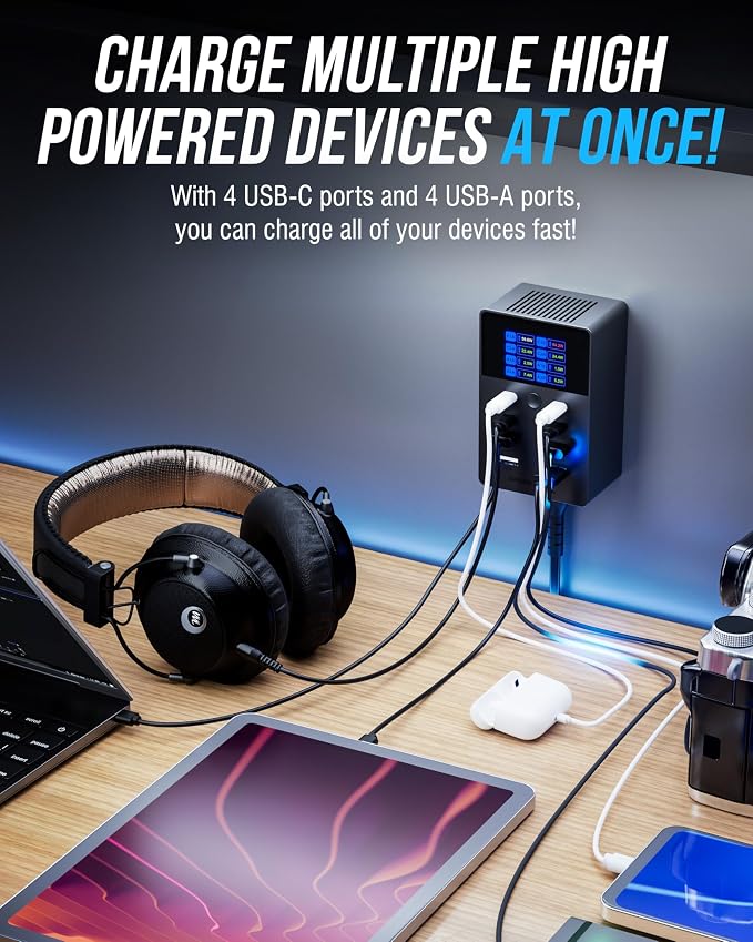 SABRENT VOLTIK Charging Station, 252W 8-Port USB C and USB A, LCD Display - Image 4