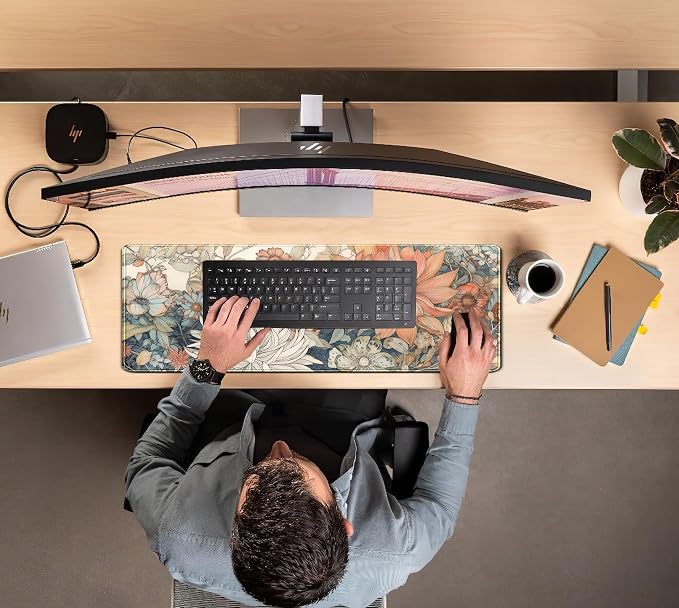 Japanese Minimalist Floral Desk Mat Aesthetic Flowers XL Large Extended Gaming Mouse Pad with Stitched Edges, Big Laptop Computer Keyboard and Mouse Mat for Girl Women Office Decor 31.5x11.8 in - Image 7