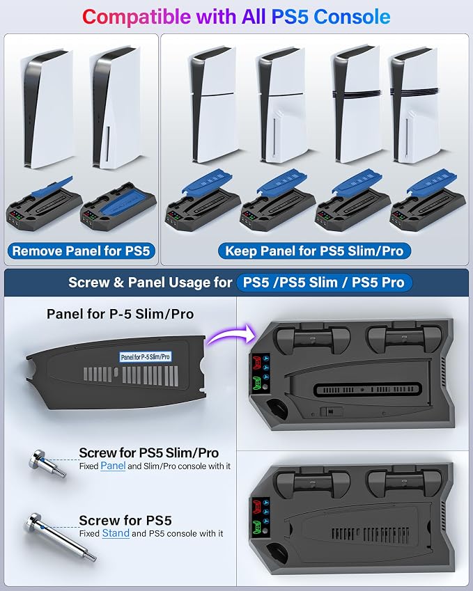 PS5/PS5 Slim/PS5 Pro Stand and Cooling Station with Dual Controller Charging Station for PlayStation 5 Console, PS5 Accessories Incl. Controller Charger, Cooling Fan, Headset Holder, 3 USB Hub, Black - Image 2