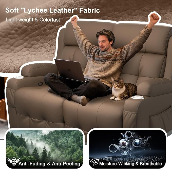RV Loveseat Recliner Sofa, Home Theater Seating with Console & Massage - Image 8