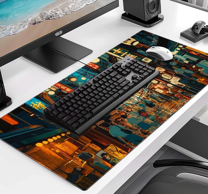 Cute Japanese Street Keyboard Desk Mat, Tokyo Night View Computer Mouse Mat | Large Extended Mouse Pad; Full Desk Coverage; Waterproof Coating; Stable Anti-Slide Base For Gaming, Office, Study Daily Use - Image 3