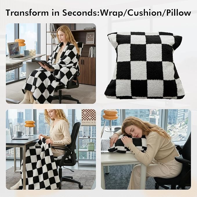 The Chair Blanket for Office,3-in-1(Chair Blanket/Seat Cushion/Pillow) Stay-in-Place Office Blankets for Women Work,Warm Smooth Velvet & Shed-Free,Size M-Black - Image 3