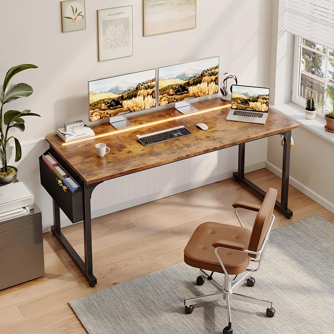 DurayLoly 55 Inch Office Desk with Waterproof LED Lights for Home Work by Durayloly
