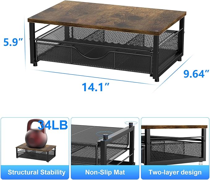 gianotter Computer Monitor Stand Riser with Drawer | Wood Desk Organizers and Accessories Desk Accessories & Workspace Desktop Organizers Storage for Printer Stand (Wood) - Image 5
