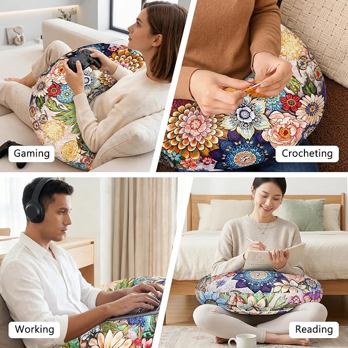 Crafting Pillow for Crocheting, Crochet Pillow for Lap Support, 12 Fun Print Styles, Ergonomic Arm Support, For Bed, Floor, Chair Comfort, Pain Relief and Fatigue for Gaming and Woking (Flower) - Image 5
