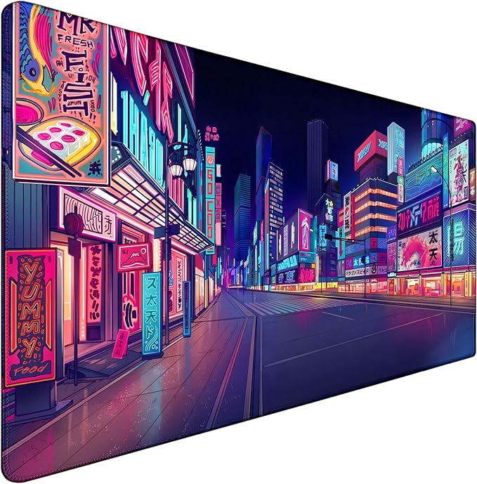 Japanese City Big Desk Mat Large Office Desk Pad Durable Extended Mouse Mat | 31.5"x15.7" Computer Mousepad with Non-Slip Rubber Base Stitched Edge Home Office Gaming Work by CustomerFirstServiceFirst