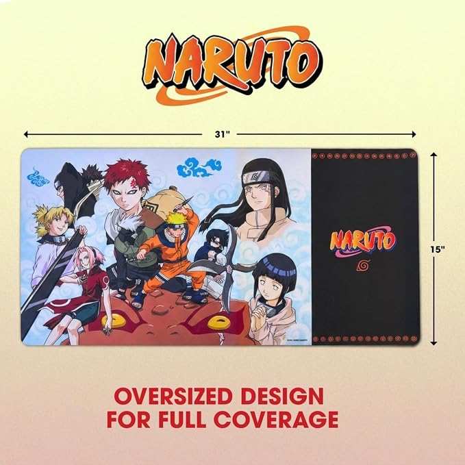 Naruto Large Gaming Mouse Pad 31"x15" XL Computer Desk Mat, Anime Keyboard | Oversized 31x15in Naruto anime gaming mouse pad, smooth fabric top, stitched edges, non-slip rubber base. - Image 6