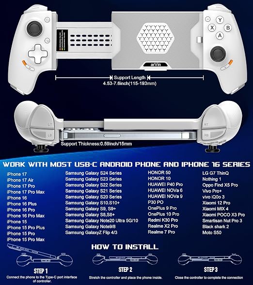 Mobile Gaming Controller for Android and iPhone 17/16/15 Series (USB-C) PS Remote Player Gamepad for PS5/PS4/Xbox/PC with Hall Joysticks/Hall Trigger/3.5mm Audio Jack/Cloud Gaming Controller, Plug & Play - Image 5