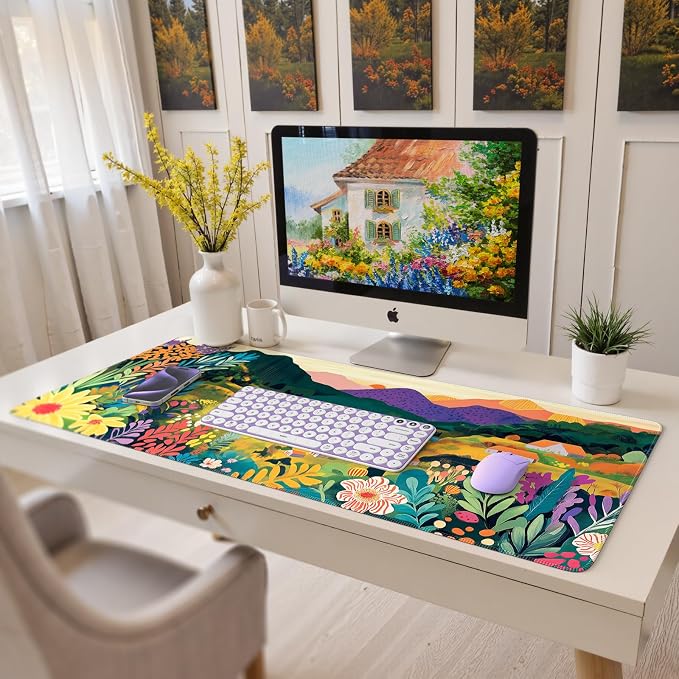 iCasso Large Gaming Mouse Pad 35"x16",Waterproof Desk Mat,Oil Painting | Non-Slip Rubber Base and Stitched Edges, Extended Keyboard Mousepad for Computer, Home Workspace - Image 8