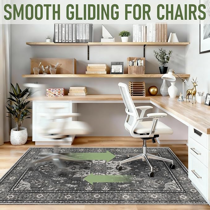 48"x60" Office Chair Mat for Hardwood, Under Desk Chair Mat for Home Office, Anti-Slip Office Rugs for Rolling Chairs, Floor Protector Washable Rugs Charcoal Gray - Image 6