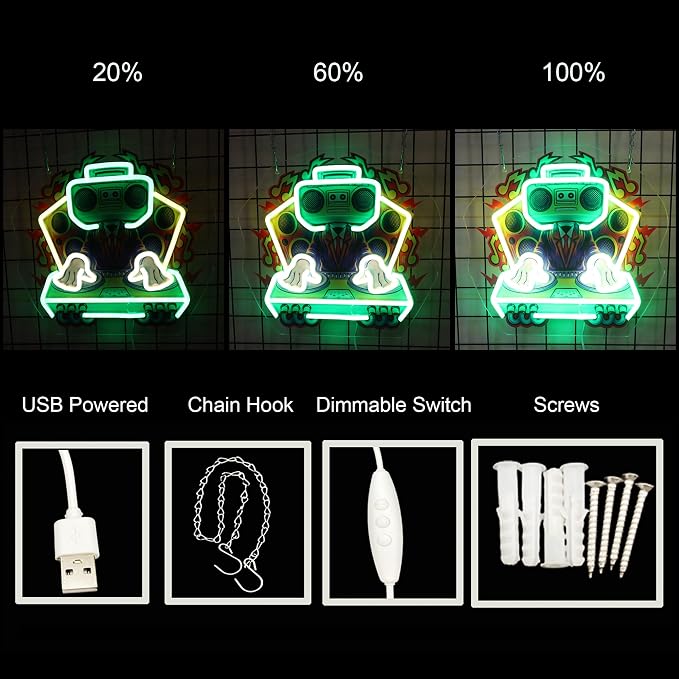 DJ Neon Sign Music Light Sign Pop Art With UV Printed background Room Wall Decor Man Gaming Room, Kids Room, Bar Decoration, Birthday Party Gifts - Image 3