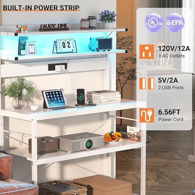 Aheaplus Bakers Rack with Power Outlet & RGB LED, 31.5 In Coffee Bar Table - Image 3