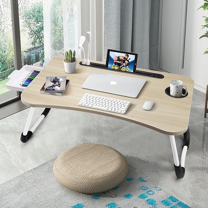 Slendor Bed Desk for Laptop and Writing with Storage, Cup Holder, Light - Image 4