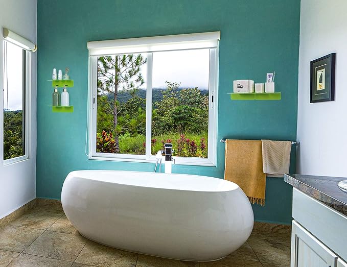 OAPRIRE 9 Inch Floating Wall Shelves Set of 2 - Personalize Expand Wall Space - Acrylic Small Wall Shelf for Bathroom, Bedroom, Living Room, Office, with Cable Clips - Clear Green - Image 2