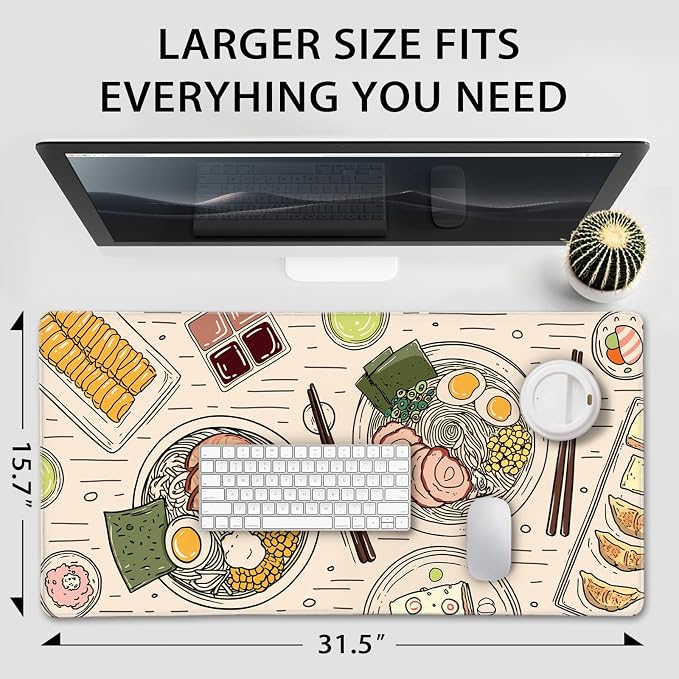 Japanese Ramen Large Gaming Mouse Pad Desk Mat XXL 31.5"x15.7" | Extended Mousepad, Non-Slip Rubber Base , Stitched Edges, for Computer/Laptop/Office/Home - Image 4