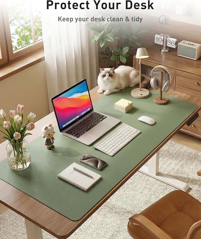 Aothia Faux Leather Desk Mat - Large Mouse Pad, Non-Slip PU Leather Blotter, Waterproof Writing Surface for Office and Home (Olive Green, 40" x 24") - Image 8