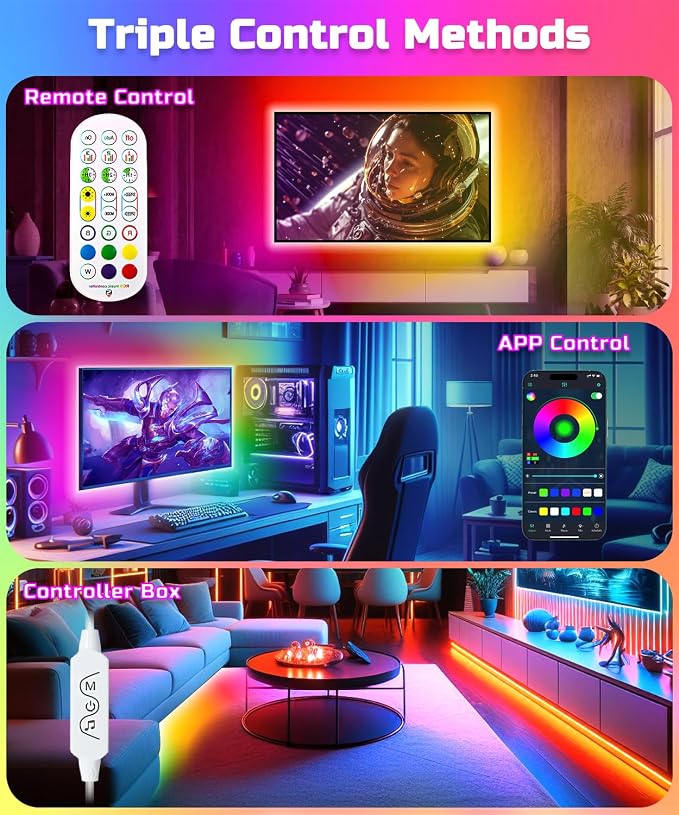TV LED Backlight, 23ft TV LED Lights for 75-100 inch,RGB TV Backlight Behind,USB Strip Lights Behind TV, Color Changing Sync with Music, Bluetooth App Controlled Led Lights for Bedroom Home Decor - Image 3