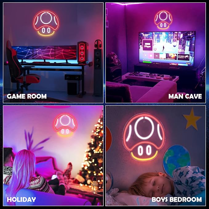 Kavaas Gaming Neon Sign, Mushroom Neon Sign for Game Room Decor, Man Cave, Kids Room - Gaming Mushroom Wall Decor - Gamer Gifts for Boys, Kids (Red) - Image 7