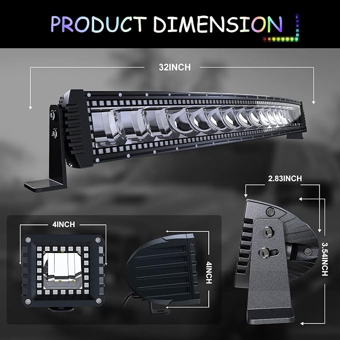 32" Curved LED Light Bar 2X 4 Flood LED Pods with Chasing RGB Halo - Image 2
