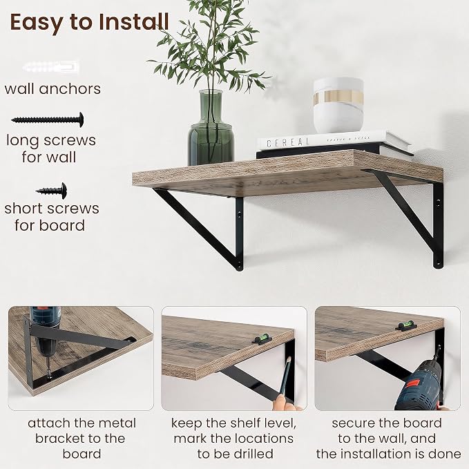 Axeman Deep Floating Shelves, 18'' x 12'' Grey Wall Shelves Set of 2 - Image 6