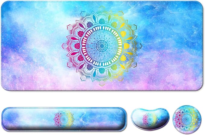 4 in 1 Mouse Pad and Keyboard Wrist Rest,Large Desk Mat,Coaster Set-Star by Wiabsi
