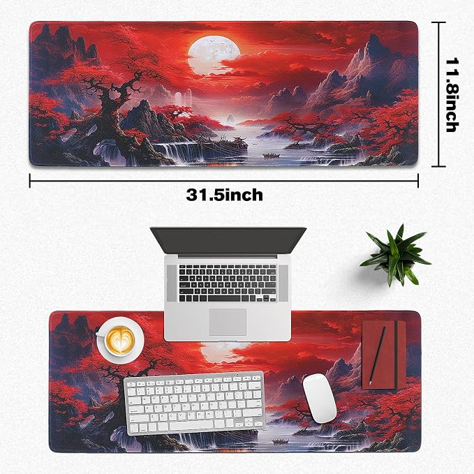 Mouse Pad Gaming - Desk Mat for Keyboard and Mouse - Japanese Red Cherry Blossoms Large Mouse Pads for Desk, Anime Gaming Mousepad (31.5" X 11.8") with Non-Slip Base for Game, Office and Home - Image 5