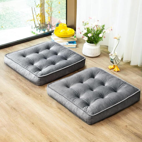 1 MIDDLE ONE Floor Pillow Set of 2, Memory Foam Meditation Cushion, Floor Cushions for Adults Sitting, Large Square Seat Cushions for Yoga, Living Room, 22x22 Inch (Grey) by 1MIDDLEONE