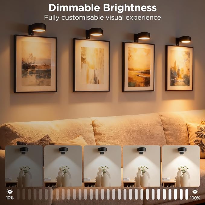 6-Pack Picture Lights for Wall, Rechargeable Wireless Poster Lights, Black - Image 3